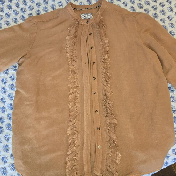 Anthropologie Pilcro Ruffled Button-Up Top In Warm Honey - Picture 4 of 5